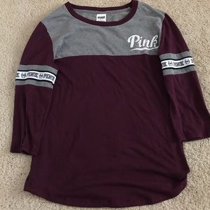 “PINK” gray and maroon long sleeve tee